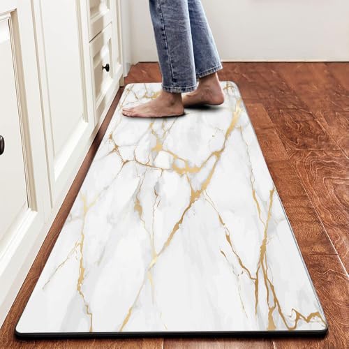 Mrcrypos Marble PVC Leather Kitchen Rug Runner Waterproof Non Slip - color: White Marble, size: 17" W x 47" L