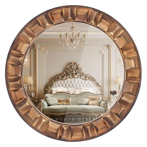 36 Inch Large Round Solid Wood Wall Mirror - color: A1 - Round - 36x36 in