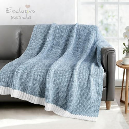 Exclusivo Mezcla Reversible Knit Throw Blanket for Couch, Heather Blue - color: Heather Blue, size: Throw (50"x60")