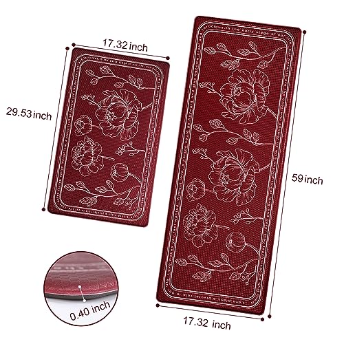 Kitchen Floor Mat Set of 2, Anti Fatigue Kitchen Mat 17"x59"+17"x29" - color: Red, size: 17"x59"+17"x29"