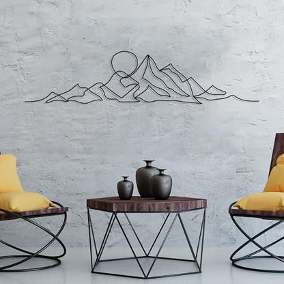DecoSoul Mountain Large Metal Wall Art - Minimalist Mountain Range View, Unique Home Decor for Living Room - Metal Wall Hanging, Housewarming Gift - style: Mountain Sunrise