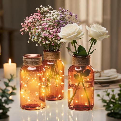6Pack Mason Jars for Centerpiece Glass Flower Bud Vase Amber Vases - color: Amber