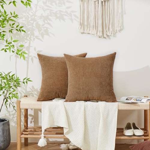 GAWAMAY 2 Pack 16x16 Apricot Brown Chenille Throw Pillow Covers for Couch - color: Apricot Brown, size: 16" x 16" (Pack of 2)