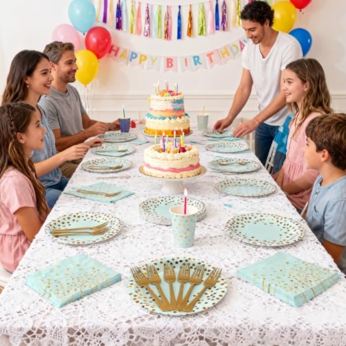 Party Supplies, Light Green Paper Plates and Napkins 100 PCS - color: Light Green Gold
