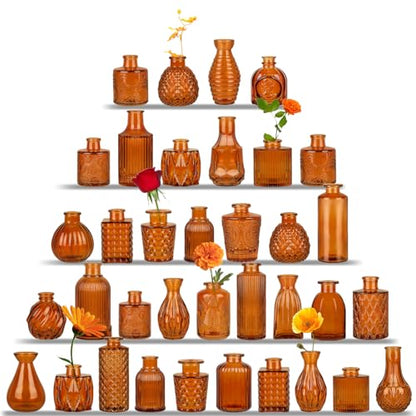 UPBUD Amber Glass Bud Vases Set of 36, Brown Small Vases for Flowers - color: Amber Brown-36pcs