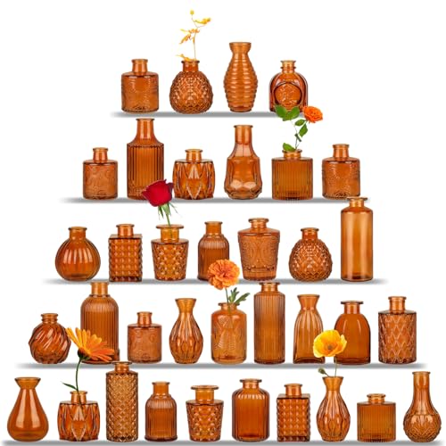 UPBUD Amber Glass Bud Vases Set of 36, Brown Small Vases for Flowers - color: Amber Brown-36pcs