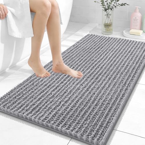 OLANLY Bathroom Rugs 44x24, Thick Soft Absorbent Chenille Bath Rugs - color: Grey, size: 44" x 24"