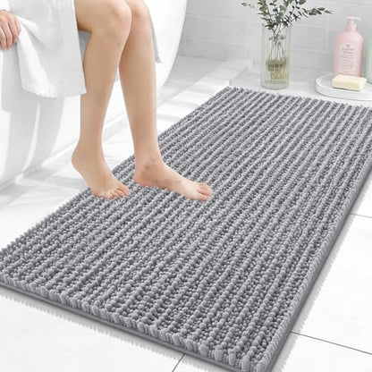 OLANLY Bathroom Rugs 44x24, Thick Soft Absorbent Chenille Bath Rugs - color: Grey, size: 44" x 24"