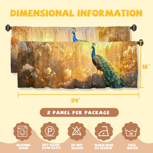 Peacock Curtain Valance for Windows 2 Pack Mountain Green Tree Blue Sky Sunlight Rod Pocket Window Treatments Short Curtains for Kitchen Windows Bathroom Bedroom 54x18 Inch - color: Peacock