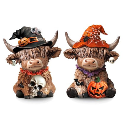 Karenhi 2 Pcs Highland Cow Figurines, Halloween Tabletop Statues Decor - style: Halloween