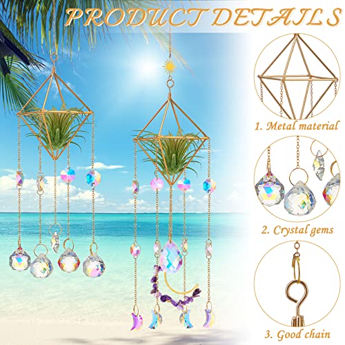 Yookeer 3 Pcs Air Plant Hanger Golden Geometric Metal with Crystal Chain