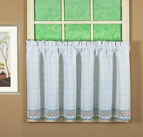 Today's Curtain Adirondack 2-Tone Crochet Tier 24", White/Blue, 60W x 24L - color: White/ Blue, size: 60"W x 24"L (Pack of 1)