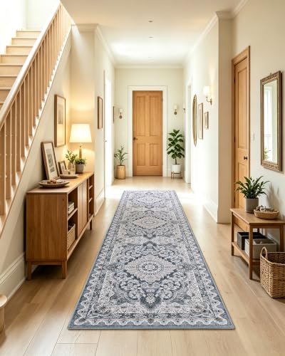 Macgace Washable Vintage Area Rug for Hallway, 2x8 Blue Runner Rugs - color: Blue & Beige, size: 2' x 8' (Rectangular)