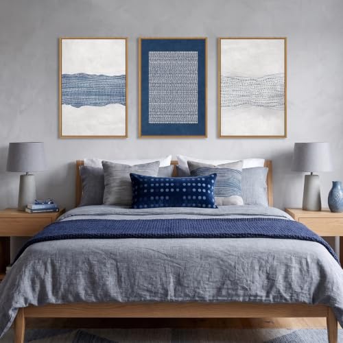Aryroi Navy Blue and White Abstract Framed Canvas Wall Art Set- 16"x24"x3 - color: Navy Blue Dot Wall Art, size: 16"L x 24"W