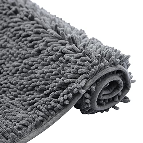 Non-Slip Bath Rug,Extra Soft Microfiber Bedroom Shag Carpet with Anti-Slip Backing,Water/Dust Absorbent Fast Dry Shower Mat,Sound Insulated Stairs Pad,Machine Washable (Dark Grey,19 x 31 Inches) - color: Darkgrey, size: 19"x31"