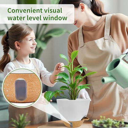 12/10/9/8 inch Self Watering Pots with Visual Water Window, Extra Large Self Watering Plant Pot with Drainage Holes and Saucers, White Flower Pots for Indoor Plants - color: White