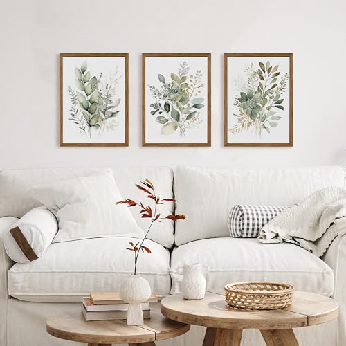 AVECCO 3 Pieces Green Watercolor Botanical Framed Canvas Wall Art 12x16 in - color: Sage Green Plant, size: 16"L x 12"W