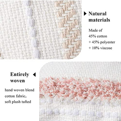 blue page Boho Tufted Square Pillow Cover 22 × 22 in – Neutral Pink | Woven Farmhouse Accent Decorative Throw Pillow Cover with Tassels & Invisible Zipper for Couch, Bed or Living Room - size: 22" x 22" (Pack of 1)