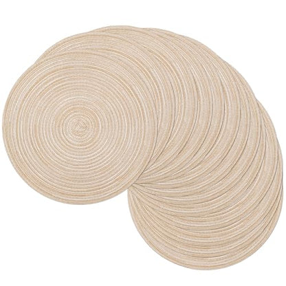 SHACOS 15 inch Beige Round Placemats Set of 12 for Dining Table Woven Braided Circle Place Mats Kitchen Placemat Washable Table Mats - color: Beige, size: Set of 12