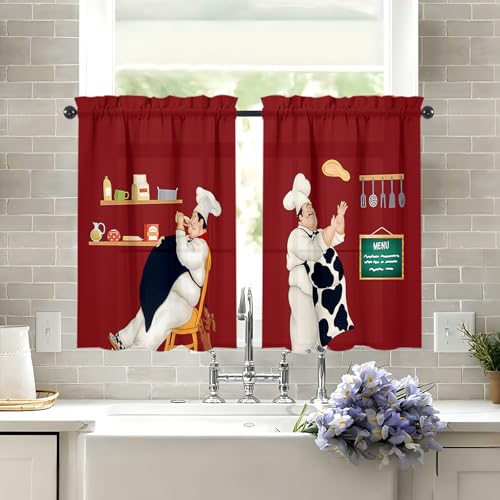 Chef Kitchen Window Curtains Over Sink 27.5" W x 36" L - color: Chef Kitchen Curtains, size: 27.5"W x 36"L (Pack of 2)