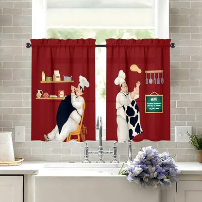 Chef Kitchen Window Curtains Over Sink 27.5" W x 36" L - color: Chef Kitchen Curtains, size: 27.5"W x 36"L (Pack of 2)