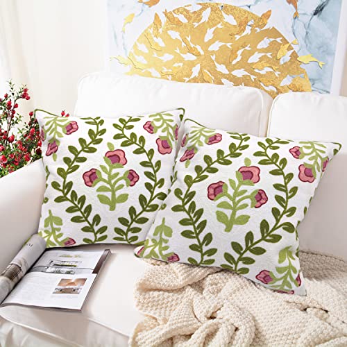 Alysheer Embroidered Decorative Throw Pillow Cover 18"x 18" Set of 2, Pink - color: Pink, size: 18" x 18" (Pack of 2)