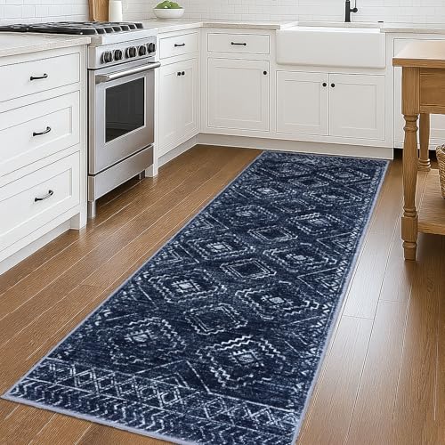 KILOCOCO Washable Runner Rug 3x8 ft Non Slip Runners for Hallway, Dark Blue - color: Dark Blue, size: 3' x 8' (Runner)