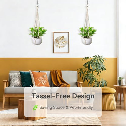 USLAI Macrame Plant Hanger, for Up to 15 Inch Pots, 35 Inch, Brown, 2 Pack - color: 35+35 Inch - Brown