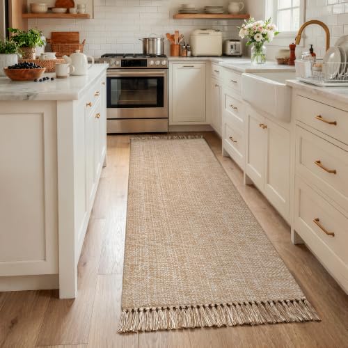 Collive Boho Hallway Runner Rug, 2.6' x 7' Washable Bathroom Mats - color: Tan/Cream, size: 2.6' x 7' (Rectangular)