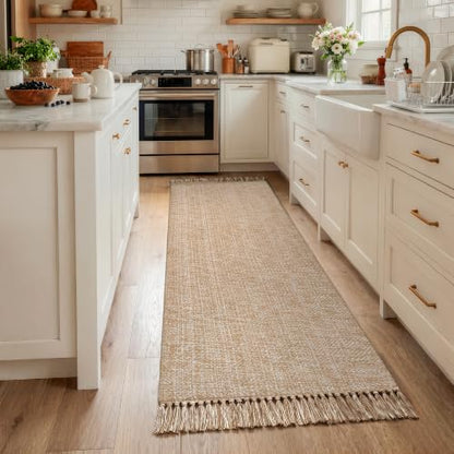 Collive Boho Hallway Runner Rug, 2.6' x 7' Washable Bathroom Mats - color: Tan/Cream, size: 2.6' x 7' (Rectangular)
