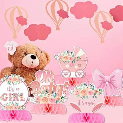 12 Pcs Baby Shower Decorations for Girl Glitter Pink Honeycomb Centerpieces - style: baby shower