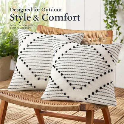 Mecatny Boho Outdoor Throw Pillow Covers 12x20 Set of 2 Black & Cream White - color: Black, size: 20" x 12" (Pack of 2)