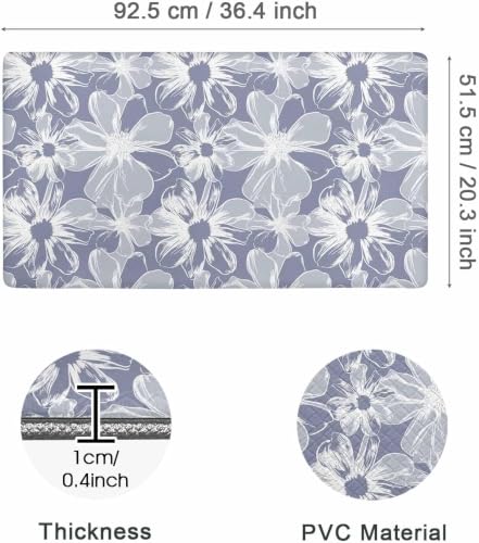 Kitchen Floor Mat 36x20in Waterproof Anti-Fatigue Kitchen Mats - color: Grey White Flowers