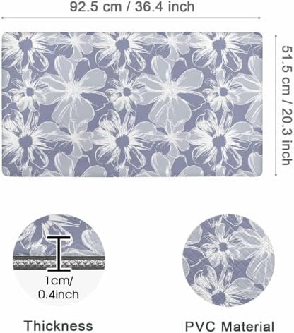 Kitchen Floor Mat 36x20in Waterproof Anti-Fatigue Kitchen Mats - color: Grey White Flowers