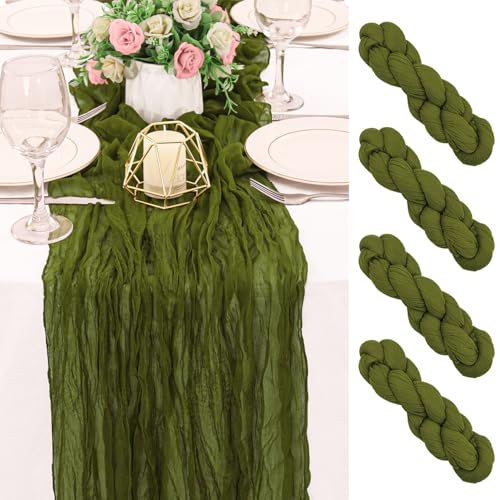 2 Pack 120 Inch Olive Green Cheesecloth Table Runner Boho Rustic Gauze Sheer Romantic 10 FT Long Cheese Cloth Table Runner for Bridal Baby Shower Wedding Party Birthday Holiday Home Easter Decor - color: Olive Green
