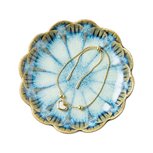BEUNAIZER Jewelry Dish Tray, Ring Dish, Ceramic Trinket Tray, Key Bowl - color: Retro Blue