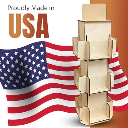 Rotating Greeting Card Display Stand, 3 Tier Wooden Organizer, 4-Sided Display Rack Spinning Multi-Pocket Display for Coasters, Stickers, Retail, Tradeshow - A4, A6, A7, 5"x7", 4 bar (Natural) - color: Natural
