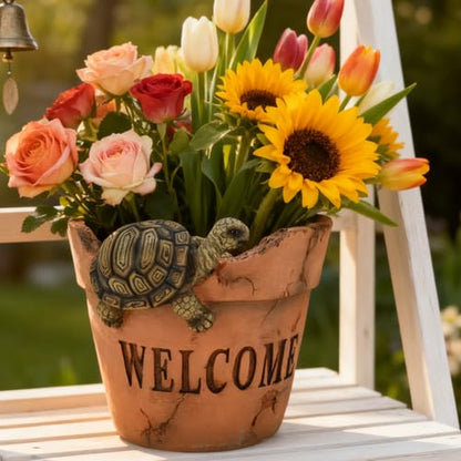 Rustic Turtle Welcome Hanging Wall Planters for Indoor Plants Cute Planters - color: Tortoise