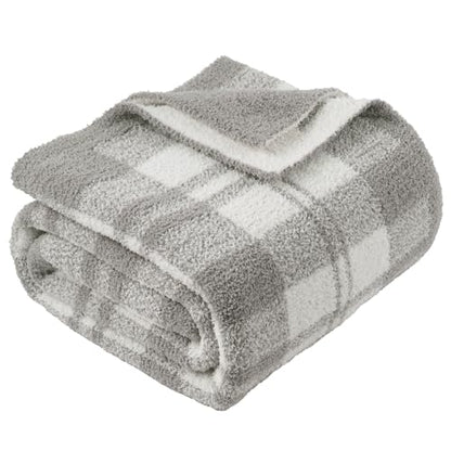 Battilo Farmhouse Checkered Throw Blanket for Couch, 50"x60" - color: Grey