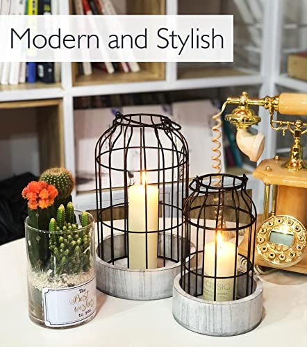 Livelab Modern Farmhouse Lantern Decor, [Refined] Rustic Home Decor Lanterns, Wire Metal Cloche Decorative Candle Holder for Living Room, Fireplace Mantle, Bathroom Countertop