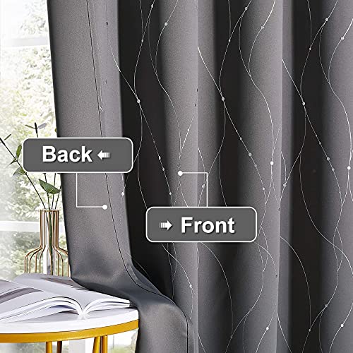 StangH Grey Printed Blackout Curtains - Grommet Thermal Insulated Privacy Protect Curtains with Silver Wave Lines Pattern for Kitchen/Small Window, W52 x L45 inches, Grey, 2 Panels - color: Silver Grey, size: 52"W x 45"L (Pack of 2)