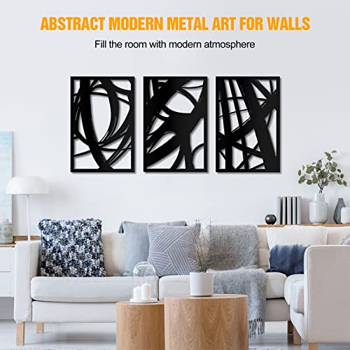 3Pcs Abstract Black Metal Wall Art Minimalist Line Art Decor 17x12in Black - size: 17in*12in*3