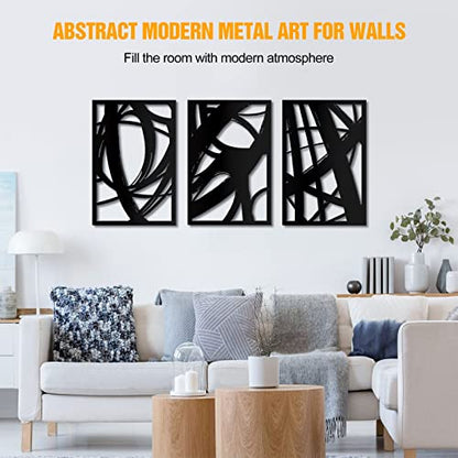 LZAOA 3Pcs Abstract Black Metal Wall Art, Minimalist Line Art Decor 23x15in - size: 23in*15in*3