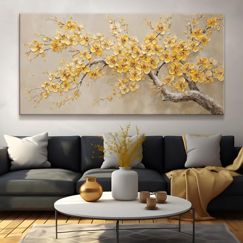 Large Wall Art Decor 29"x58" Yellow Flower Tree Wall Art For Living Room - color: HX7A, size: 58"L x 29"W