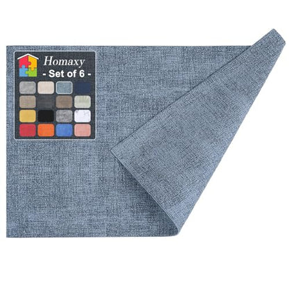 Homaxy PU Faux Leather Placemats for Dining Table, Set of 6, Blue - color: Blue