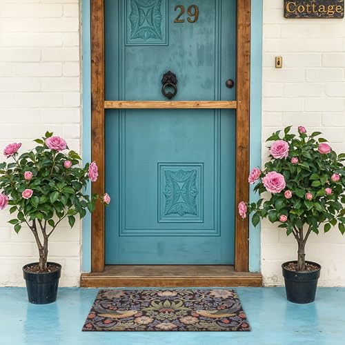 Vintage Floral Bird Door Mat, Botanical Welcome Rug for Front Door Decor