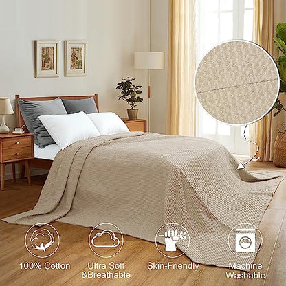 PHF 100% Cotton Waffle Oversized King Big Blanket, 120" X 120" Simply Taupe - color: Khaki/Simply Taupe, size: Oversized King(120" x 120")