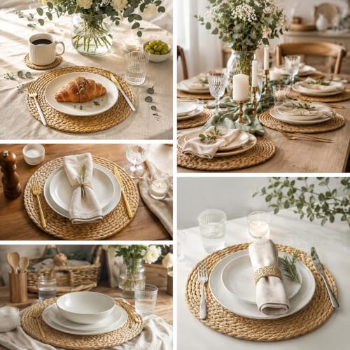 Set of 12 Round Woven Placemats, 13 Inch Rattan Chargers for Dinner Plates, Wicker Placemats, Boho Farmhouse Rustic Braided Jute Table Mats for Kitchen Dining Party Decor