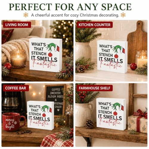 What's That Stench Sign, Funny Christmas Bathroom Wooden Box Desktop Deocr - color: Style 15