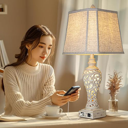 LuxSight Collection 28.5" Table Lamps Set of 2 with Nightlight for Bedroom - color: Cream-Set of 2, size: 28.5 inch